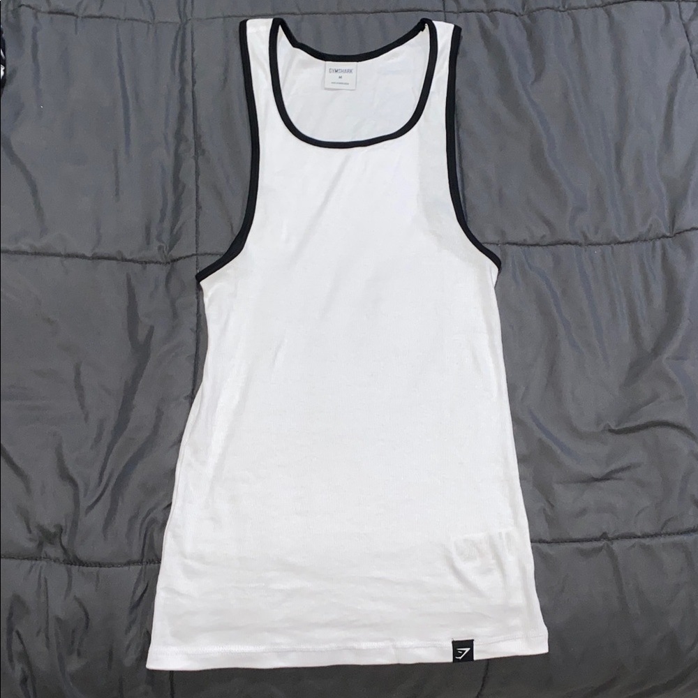 Gymshark White ribbed Tank Top with Black Trim size Medium mens